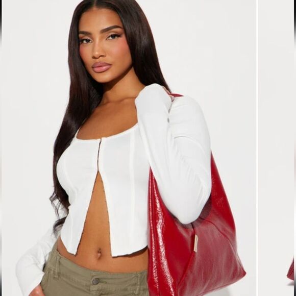 Like NEW Red Patent Shoulder Hobo Bag - Picture 1 of 10